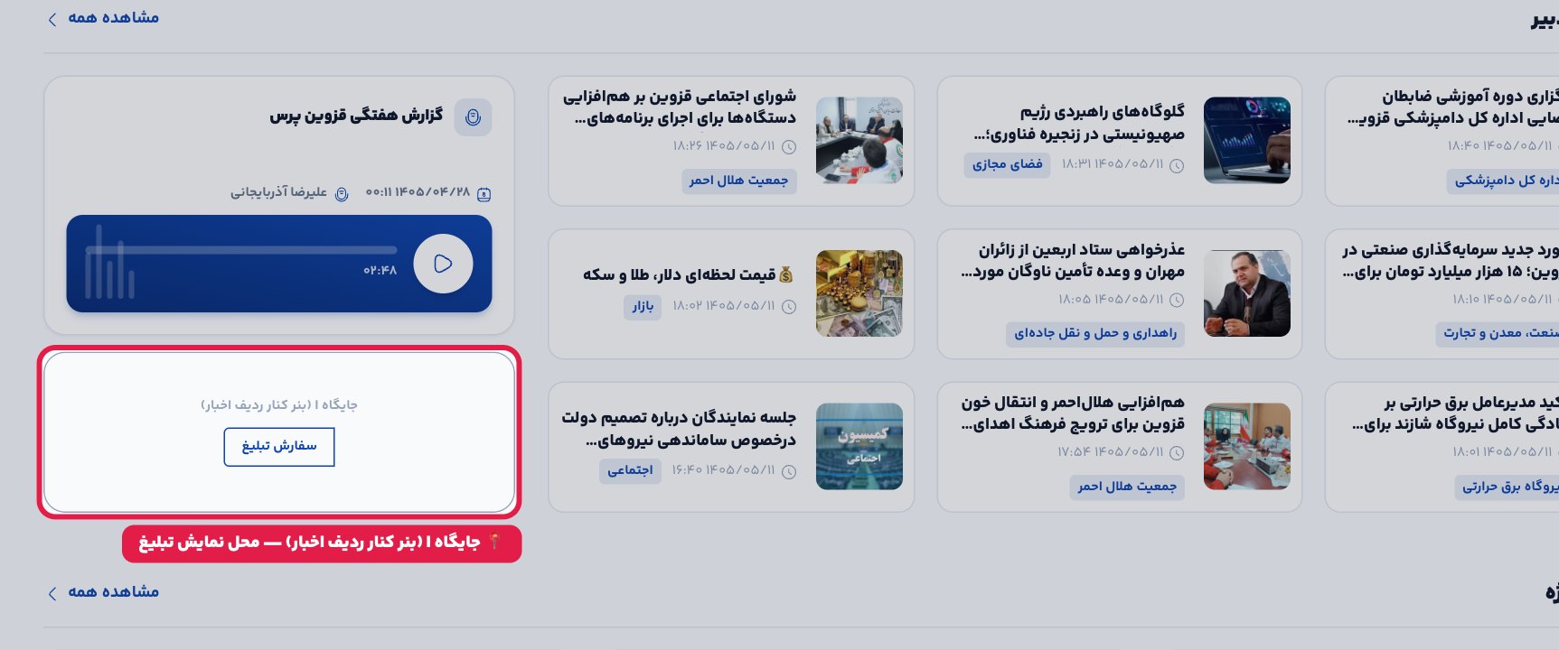 پیش‌نمایش جایگاه I (بنر کنار ردیف اخبار)